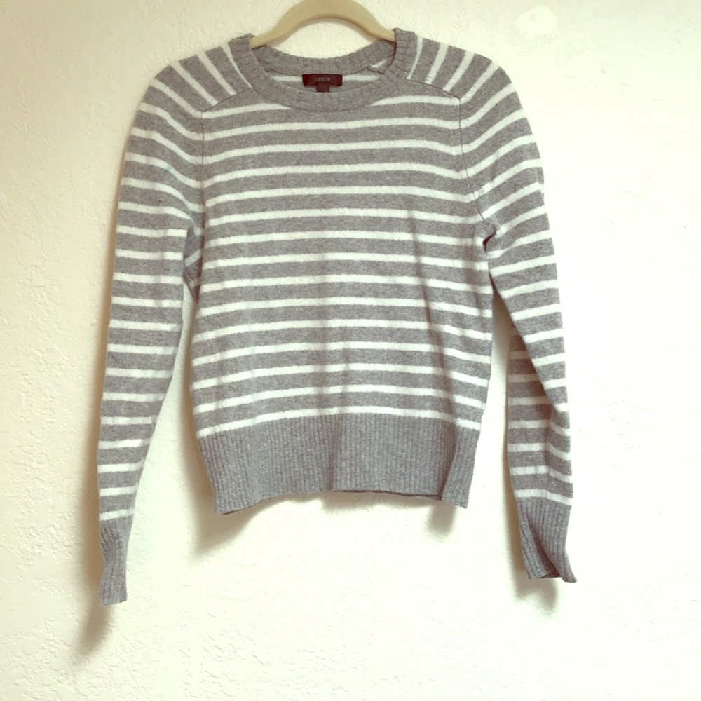 Grey and white stripe J Crew sweater